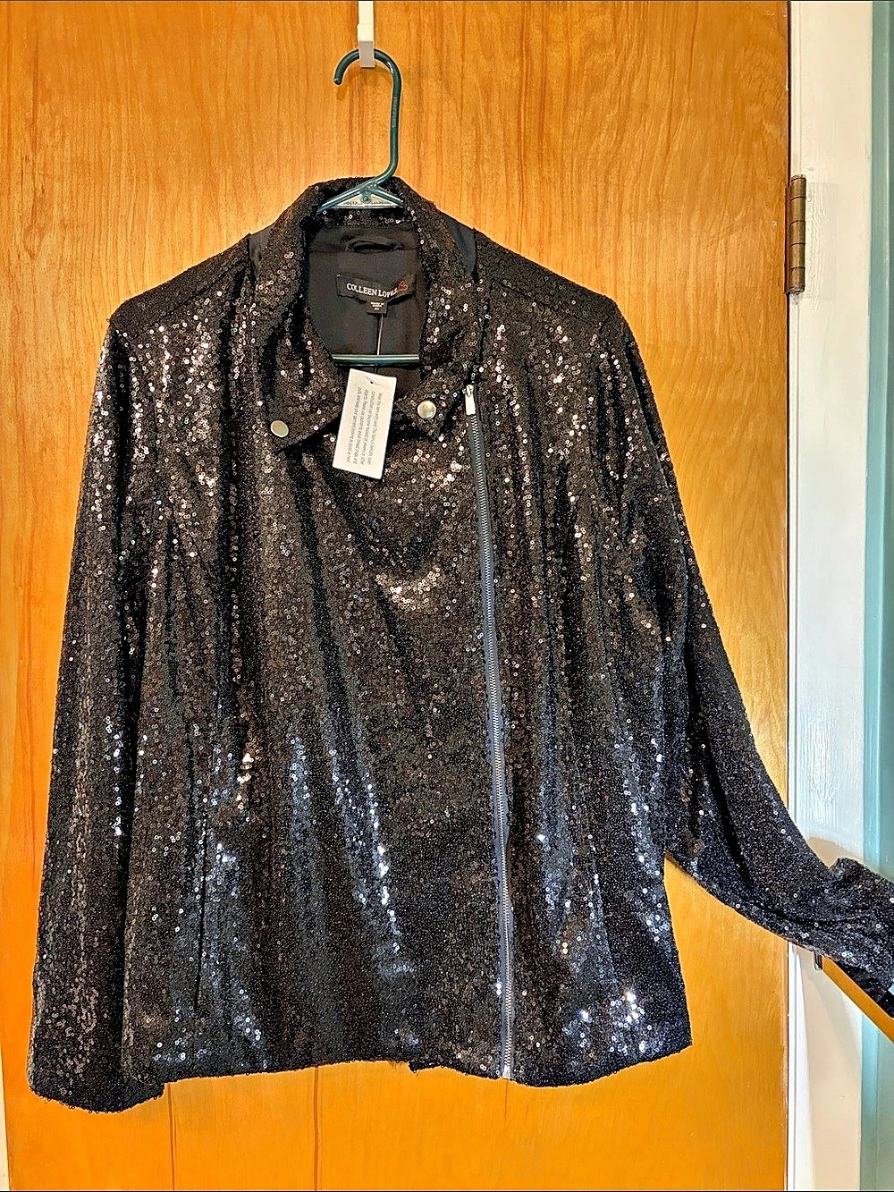 Colleen Lopez Luxe Sequin Moto Jacket Black Size 2X